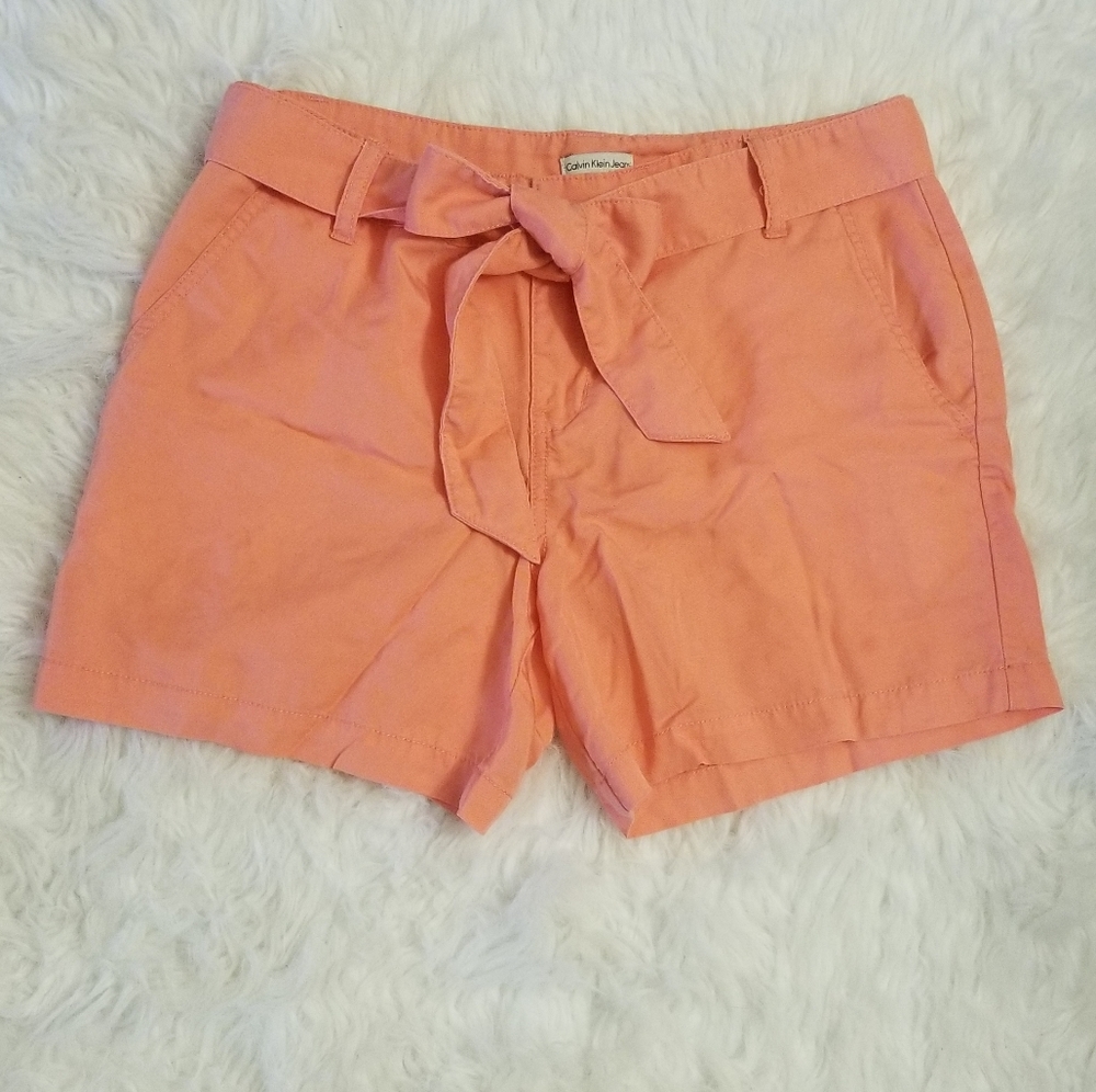 EUC Calvin Klein Salmon Tie High Waist Shorts